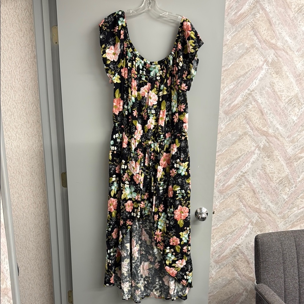 Orange and Black High-Low Sundress with Flutter Sleeves